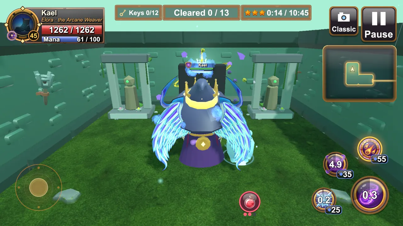 Elora casting in a dungeon